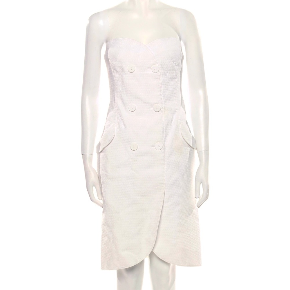 Luca Luca White Resort Cotton Strapless Dress, Made in Italy, Size 46 / US ~8